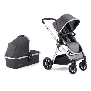 PRAMS & PUSHCHAIRS Babymore Memore V2 pram/pushchair with slate fabric and chrome chassis.