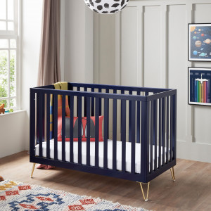 Kimi Cot Bed Babymore KIMI cot bed with midnight blue slats and base and retro hairpin legs