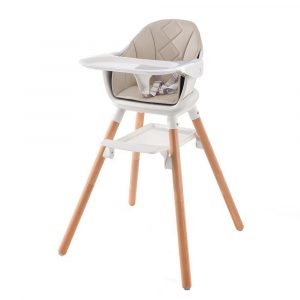 HIGH CHAIRS White high chair with beige cushioned seat and natural wood legs