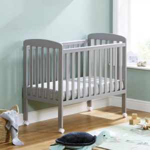 COTS cot on castors with grey frame and slats