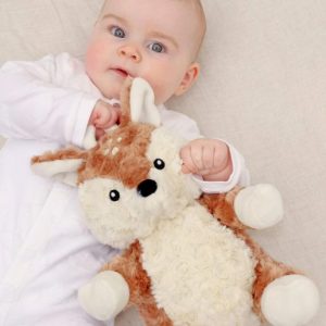 PLAY TIME & GIFTS Baby holding a Finley Fawn lovelight buddies night light